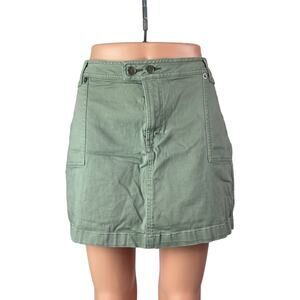 Stretch Women's Olive Green High Waisted Mini Utility Cargo Denim Skort Skirt 12